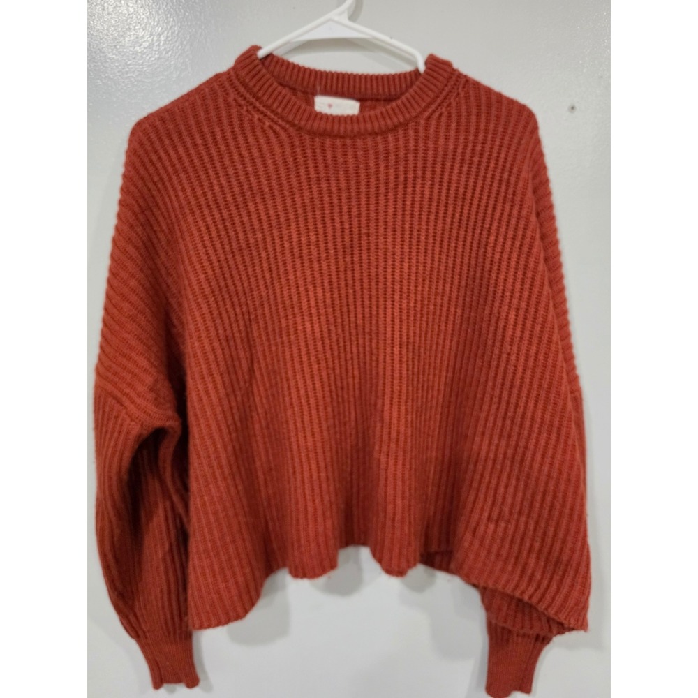 Poof Apparel Rust Orange Cropped knitted Sweater round Neck Boxy Pullover size L
